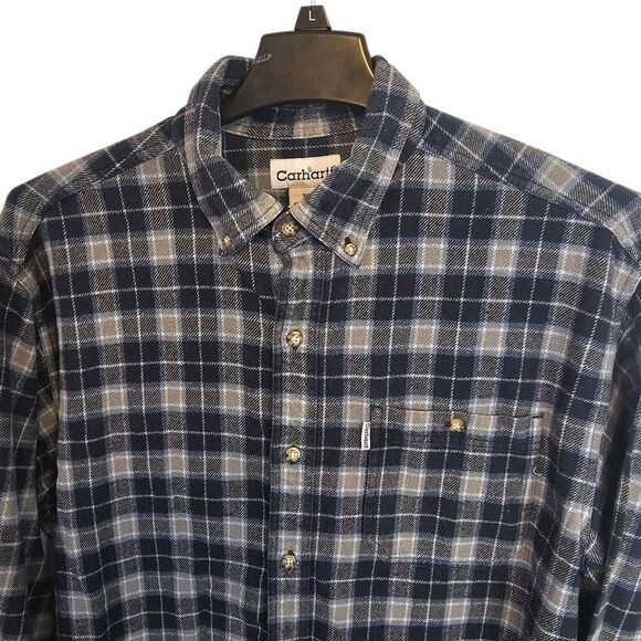 Carhartt Blue & Gray Plaid Flannel Shirt Men's Size XL - Picture 2 of 6